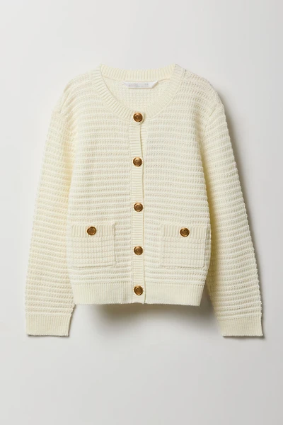 Girls Button Front Knit Cardigan