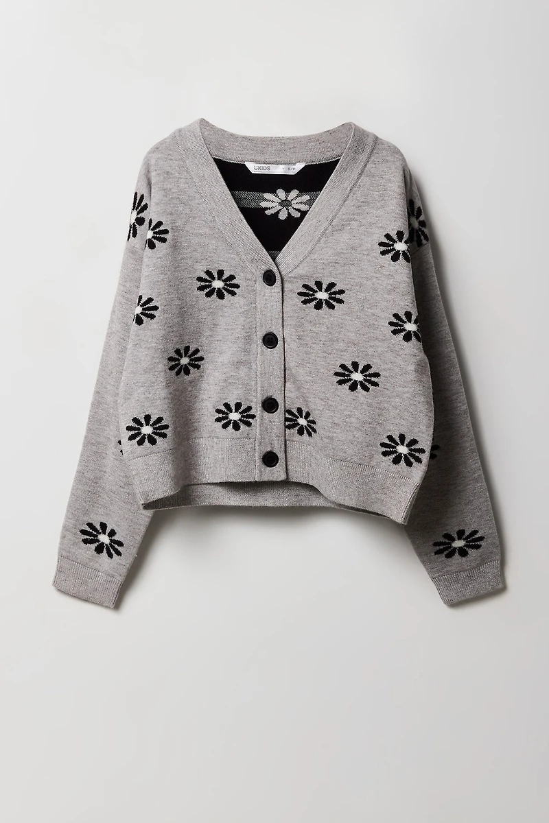 Girls Jacquard Knit Button-Up Cardigan