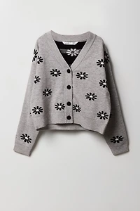 Girls Jacquard Knit Button-Up Cardigan