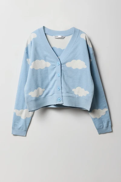 Cardigan boutonné en tricot de jacquard pour fille