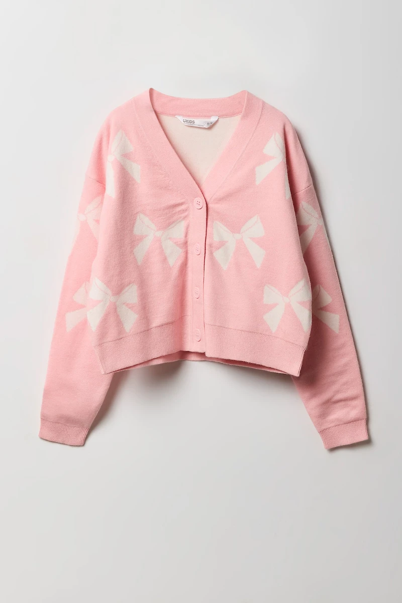 Girls Jacquard Knit Button-Up Cardigan
