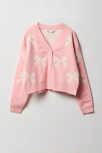 Girls Jacquard Knit Button-Up Cardigan