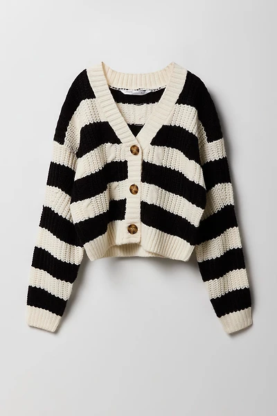 Girls Striped Cable Knit Cardigan
