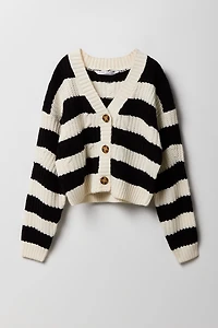 Girls Striped Cable Knit Cardigan