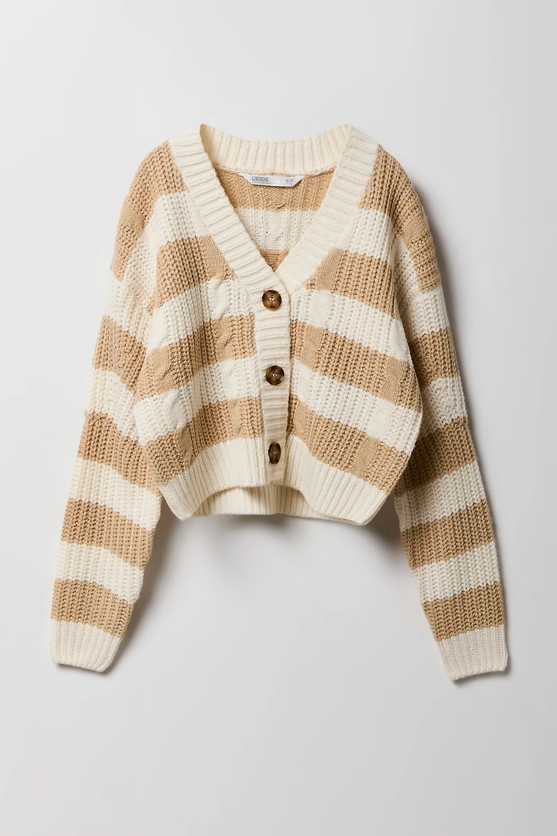 Cardigan en tricot torsadé rayé pour fille