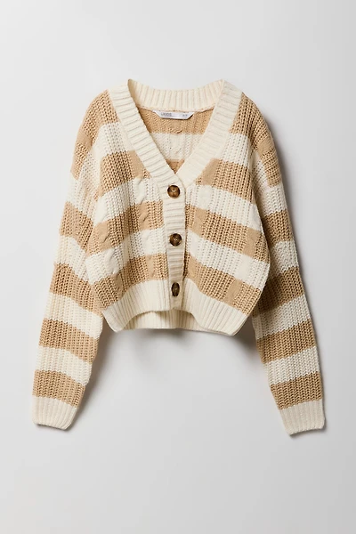 Cardigan en tricot torsadé rayé pour fille