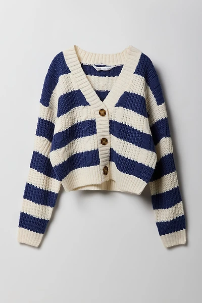 Cardigan en tricot torsadé rayé pour fille