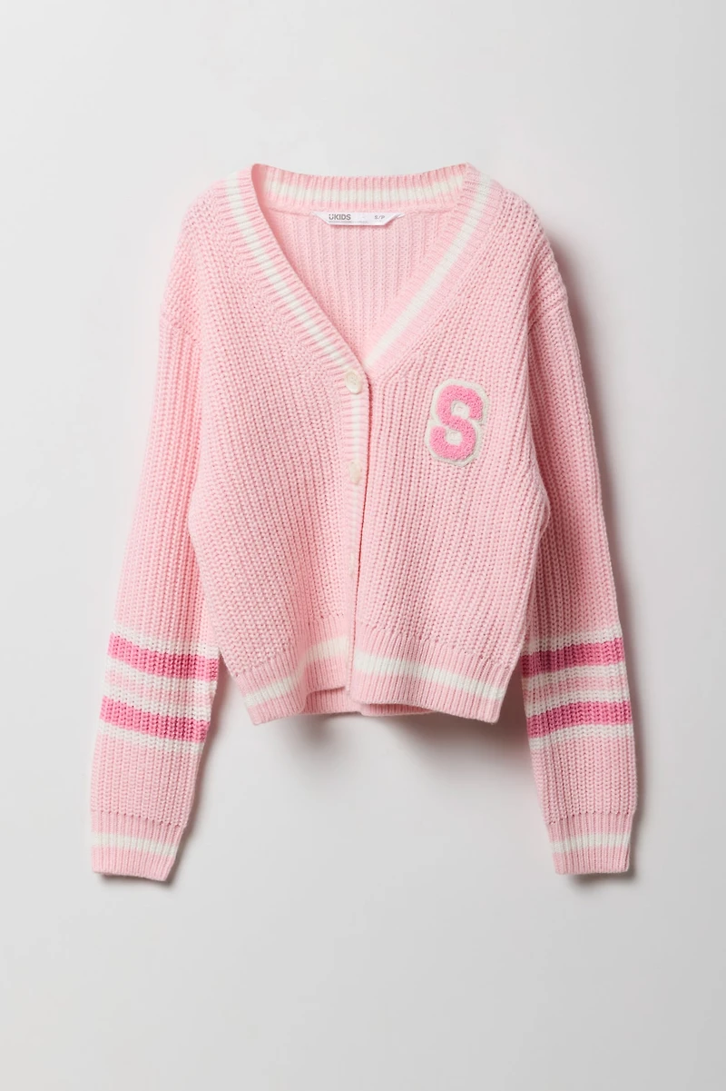 Girls Chenille Embroidered Knit Cardigan