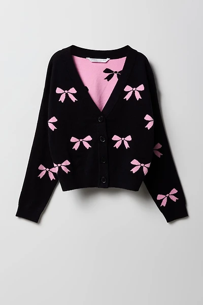 Girls Jacquard Knit Cardigan
