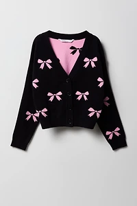 Girls Jacquard Knit Cardigan