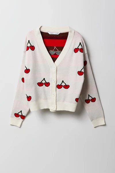Girls Jacquard Knit Cardigan