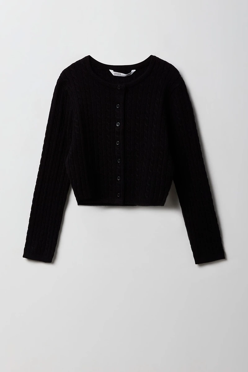 Girls Cable Knit Button-Up Cardigan