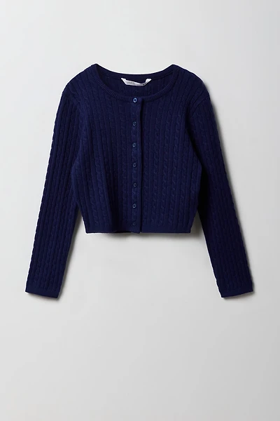 Girls Cable Knit Button-Up Cardigan
