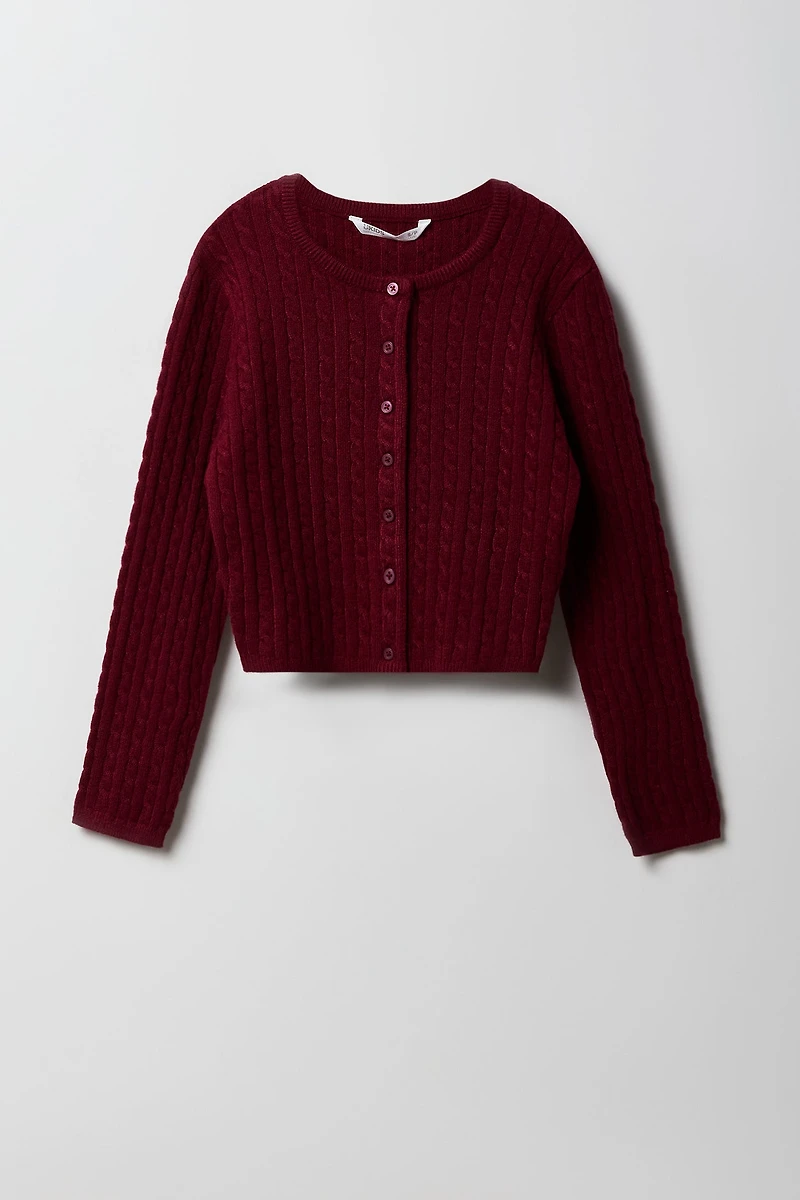 Cardigan boutonné en tricot à mailles torsadées pour filles