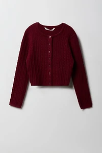 Cardigan boutonné en tricot à mailles torsadées pour filles