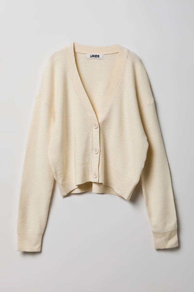 Cardigan boutonné à encolure en V pour fille