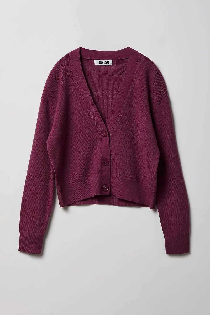 Girls V-Neck Button-Up Cardigan
