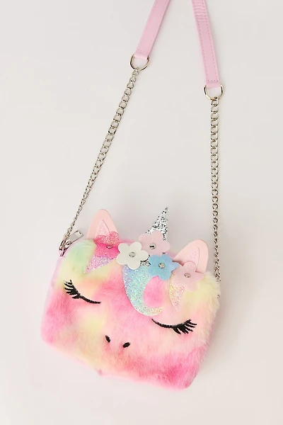 Sac à main à motif de licorne 3D pelucheux pour filles