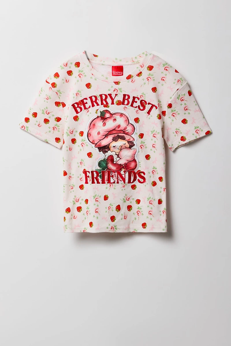 Girls Strawberry Shortcake Embroidered Ribbed T-Shirt