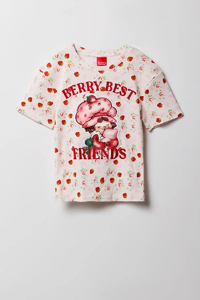 Girls Strawberry Shortcake Embroidered Ribbed T-Shirt