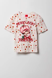 Girls Strawberry Shortcake Embroidered Ribbed T-Shirt