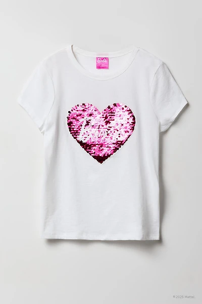 T-shirt à imprimé Barbie avec paillettes pour fille