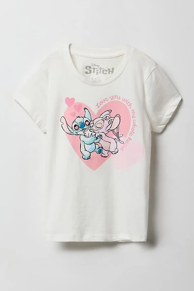 T-shirt à imprimé Stitch Love You With My Whole Heart pour fille