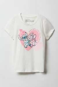 T-shirt à imprimé Stitch Love You With My Whole Heart pour fille