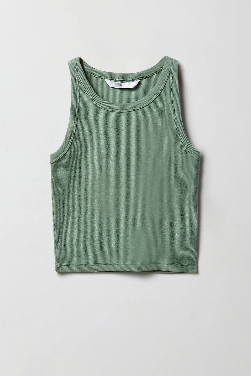 Girls Ribbed High Neck Tank