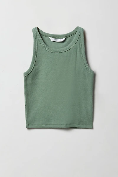 Girls Ribbed High Neck Tank
