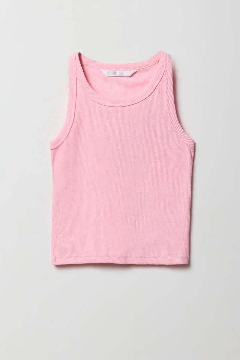 Girls Ribbed High Neck Tank