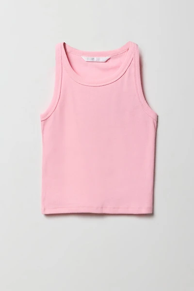 Girls Ribbed High Neck Tank