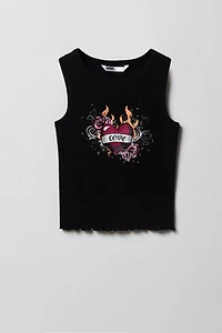 Girls Rhinestone Graphic Ribbed Tank