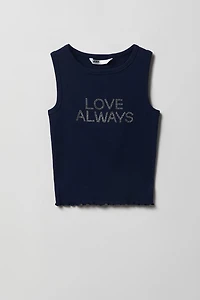 Girls Rhinestone Graphic Ribbed Tank