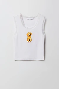 Camisole côtelée imprimée à bordure en dentelle pour filles