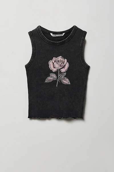 Girls Studded Washed Ribbed Tank