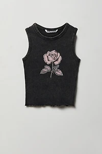 Girls Studded Washed Ribbed Tank
