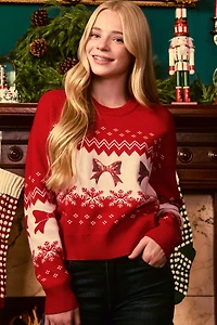 Girls Sequin Bow Christmas Sweater