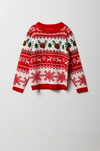 Girls Reindeer Pom Christmas Sweater