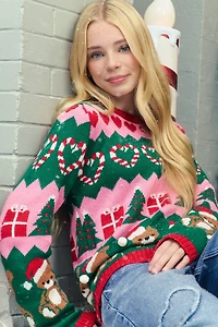 Girls Teddy Fair Isle Christmas Sweater