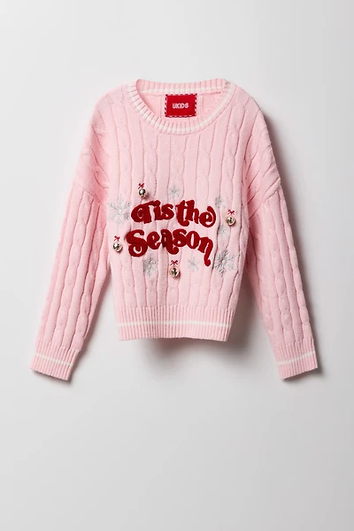 Girls Christmas 3D Bells Chenille Embroidered Sweater