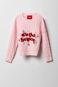 Girls Christmas 3D Bells Chenille Embroidered Sweater