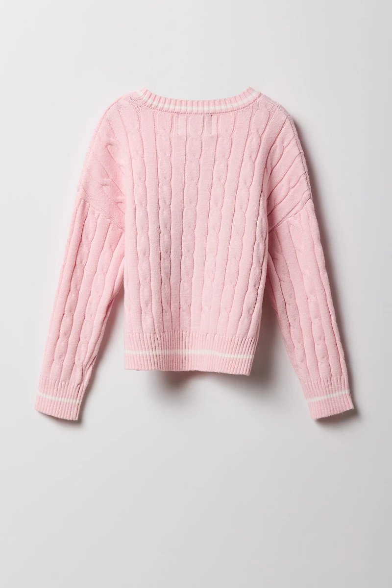 Girls Christmas 3D Bells Chenille Embroidered Sweater
