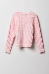 Girls Christmas 3D Bells Chenille Embroidered Sweater