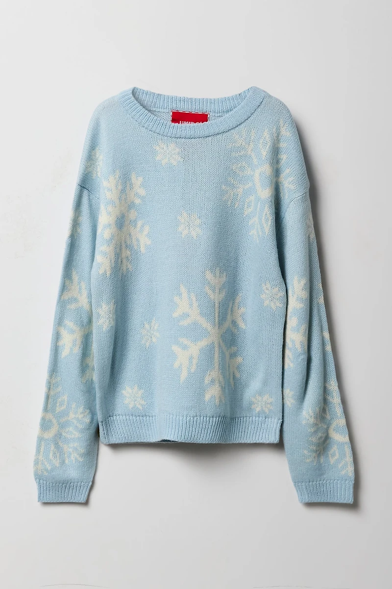 Girls Snowflake Jacquard Knit Sweater