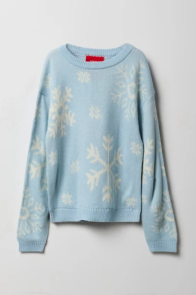 Girls Snowflake Jacquard Knit Sweater