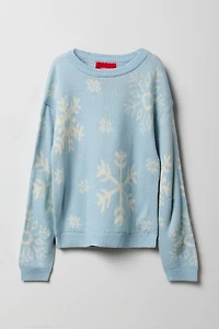 Girls Snowflake Jacquard Knit Sweater