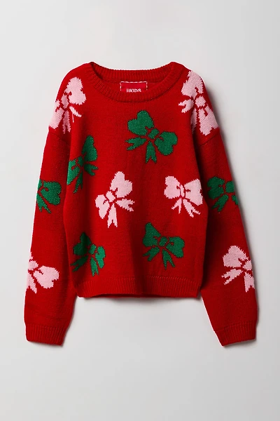Girls Bow Christmas Sweater