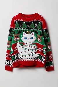 Girls Fuzzy Sequin Christmas Sweater