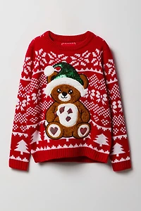 Girls Fuzzy Sequin Christmas Sweater